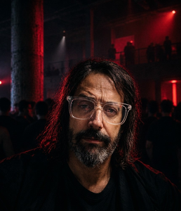 primer plano con gafas claras en pelo largo en una warehouse